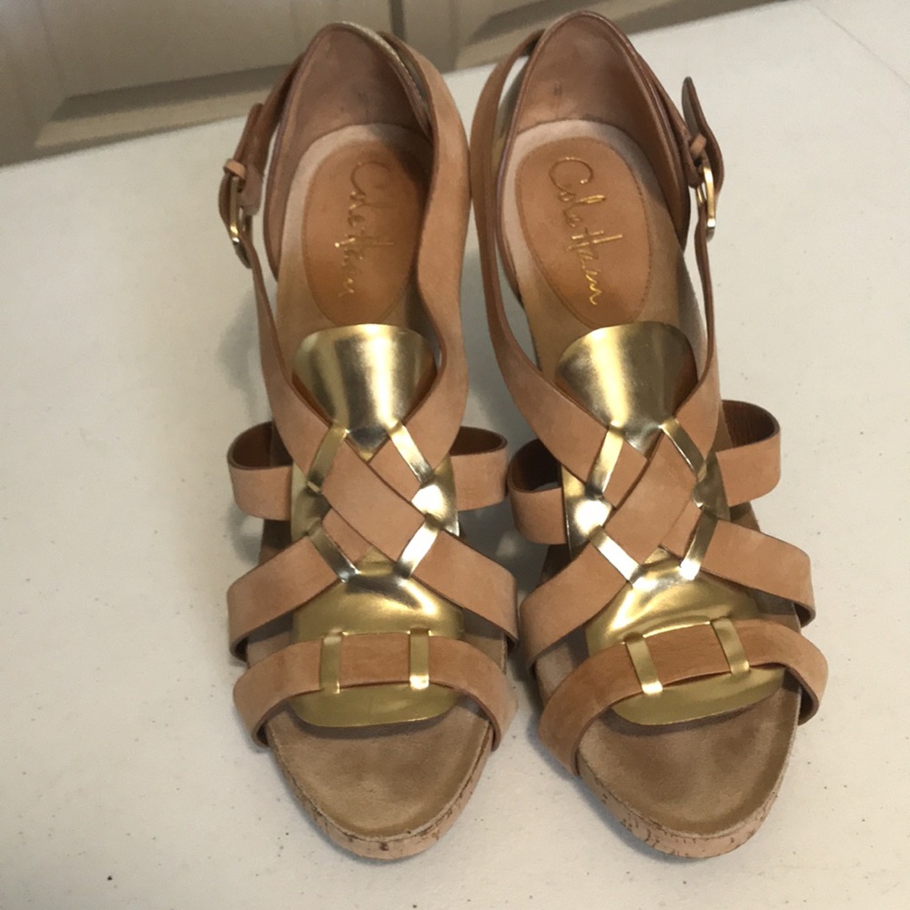 9.5 Cole Haan Nike air Gold beige 4” heels sandals - super comfy party heels
